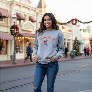 Disney Christmas Mickey Est. 1955 Grey Crewneck Sweatshirt, Size S, 65% Cotton